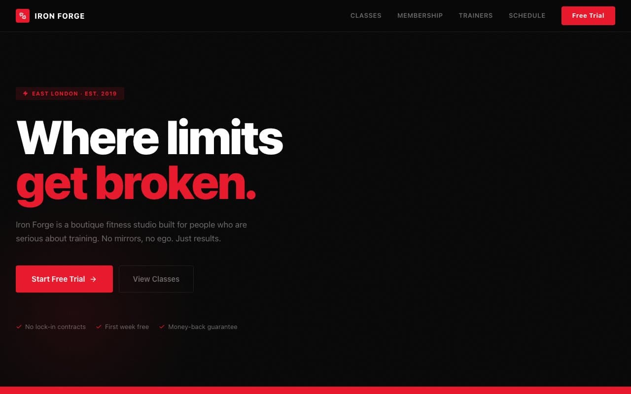 Iron Forge Gym website screenshot