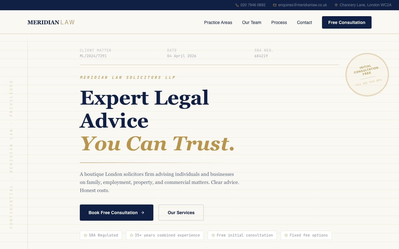 Meridian Law Solicitors website screenshot