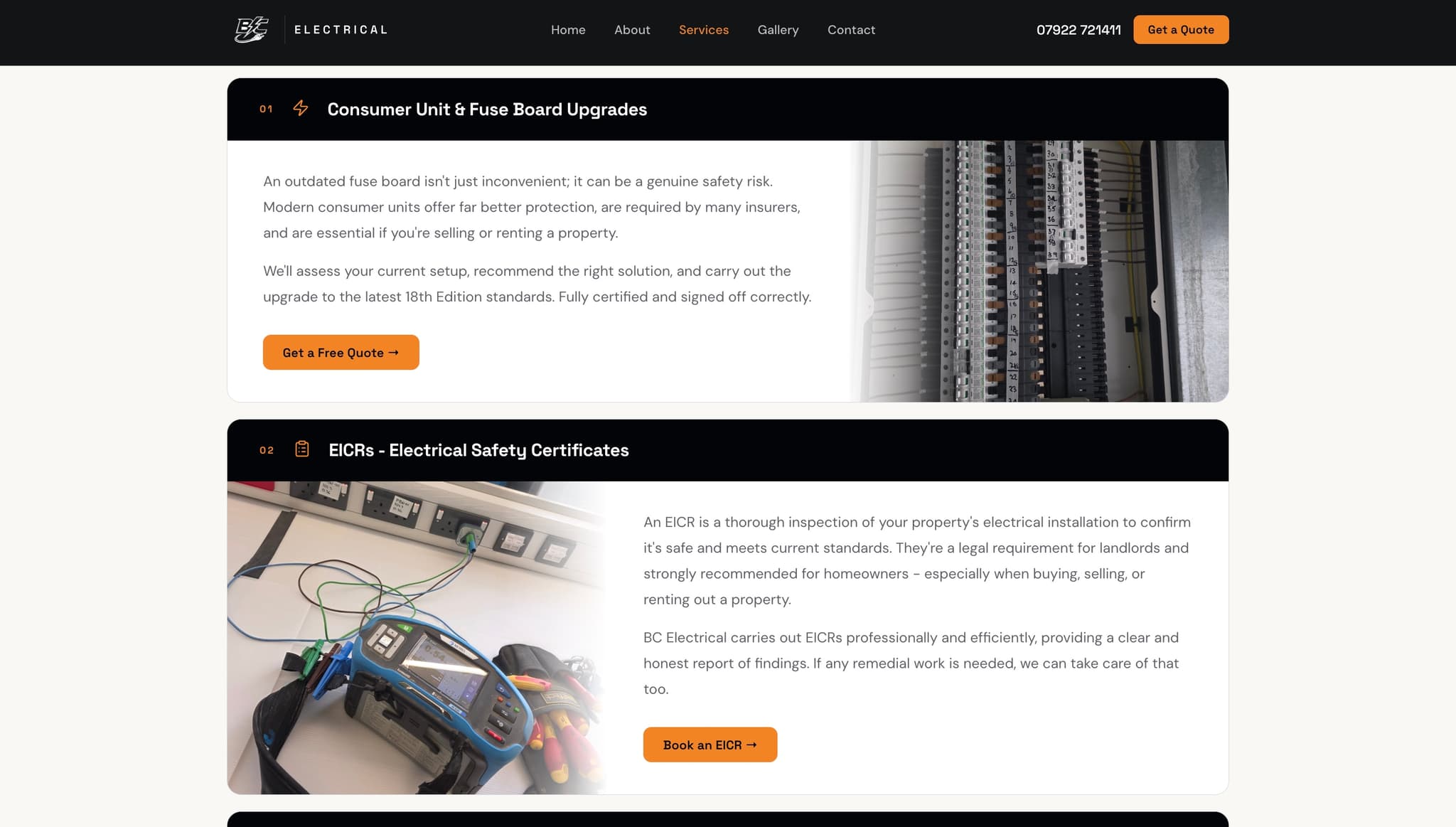 BC Electrical services — consumer units and EICRs