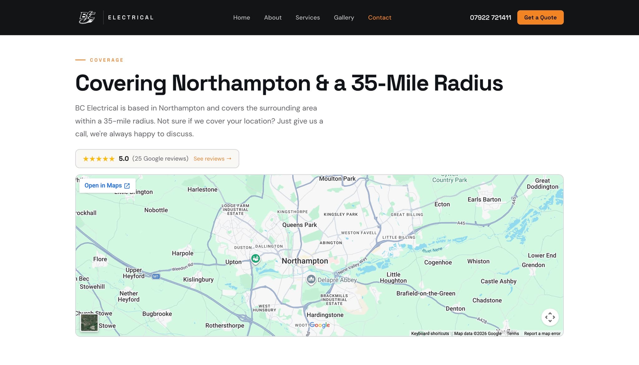 BC Electrical coverage — Northampton 35-mile radius