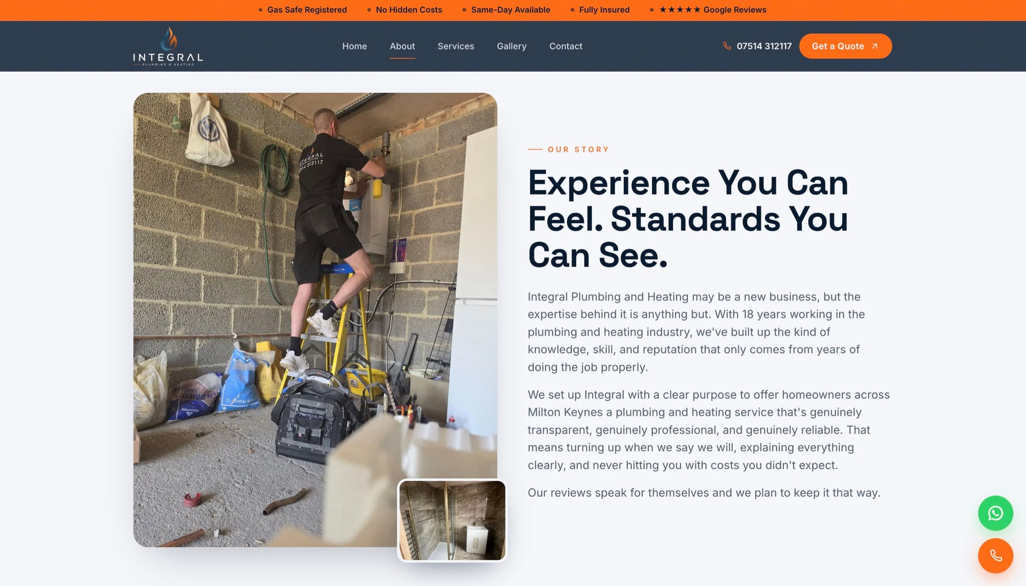 Integral Plumbing & Heating about page, experience you can feel and standards you can see