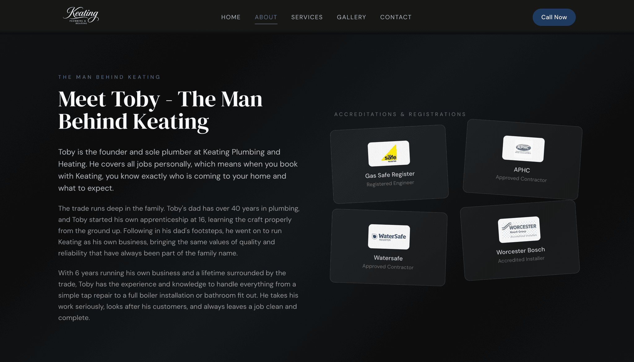 Keating Heating & Plumbing about page, meet Toby