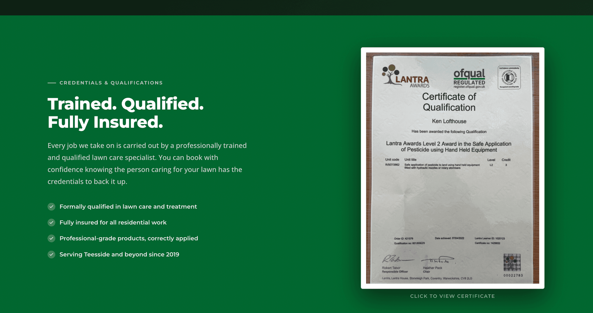 Credentials and qualifications section