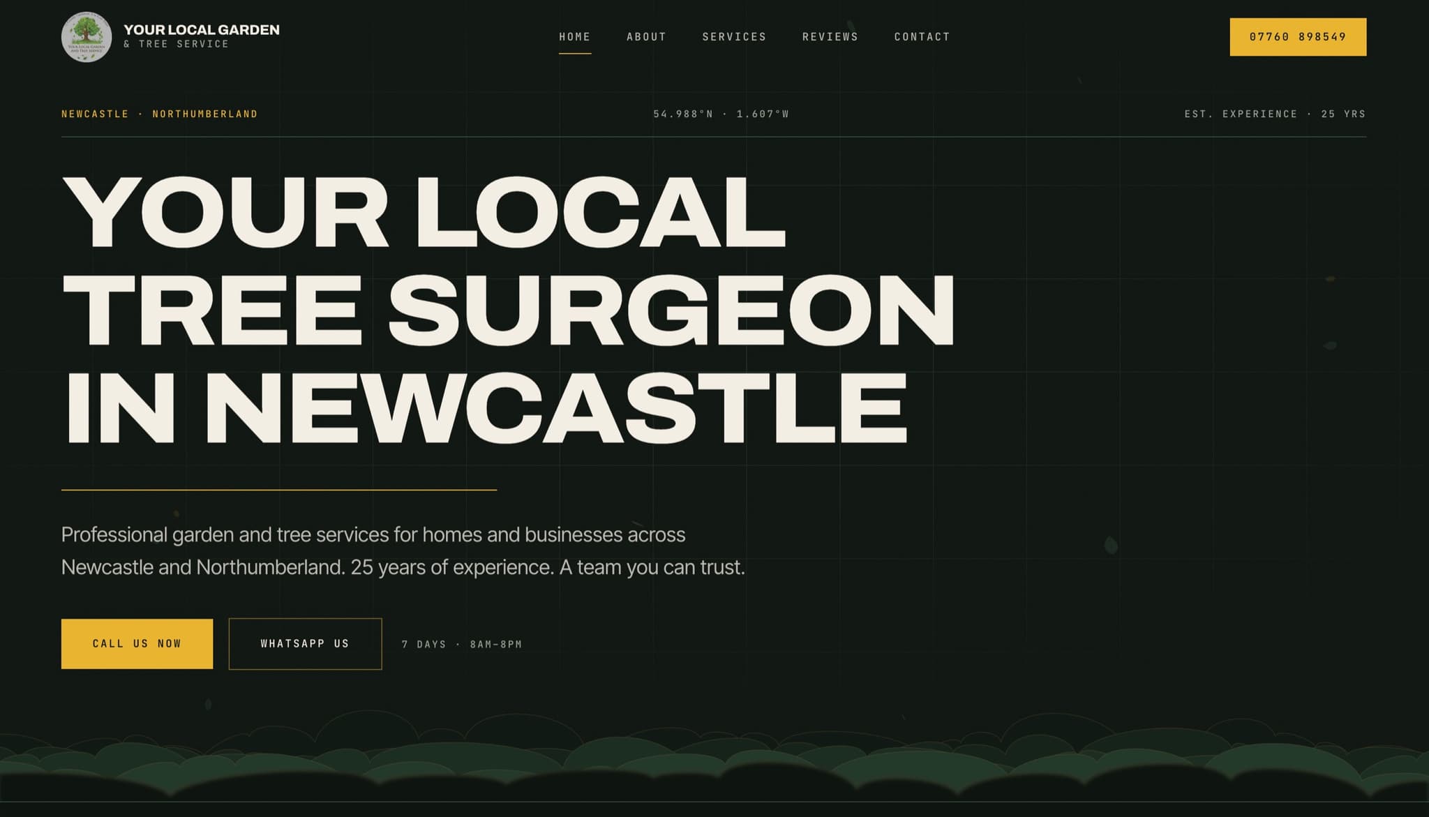 Your Local Garden and Tree Service homepage hero, your local tree surgeon in Newcastle
